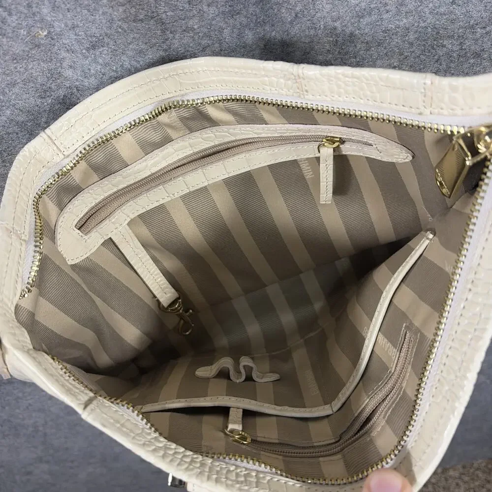 Brahmin Priscilla Satchel Natural Leighton Handbag Purse‎ Snakeskin Taupe